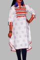 New Exclusive White & Red Color Embroidered Long Kurti For Stylish Women  