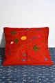 Red embroidered cushion cover